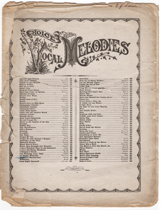 

Click the thumbnail image above for a view of the entire plate. 
(Darvill's digital watermark does not appear on the original antique print.)



REF #40

Miscellany of New and Favorite English Songs and Ballads



Published by G. Schirmer

[circa 1892]



SHEET SIZE (APPROX.): 10.5 x 13.5 inches 

10 PAGES TOTAL (ONLY COVER SHOWN ABOVE) not bound together

SOILING/FOXING/AGE TONING, EXTENSIVE TEARS AND PAPER LOSS. PAGES ARE NOT BOUND



$49.95





